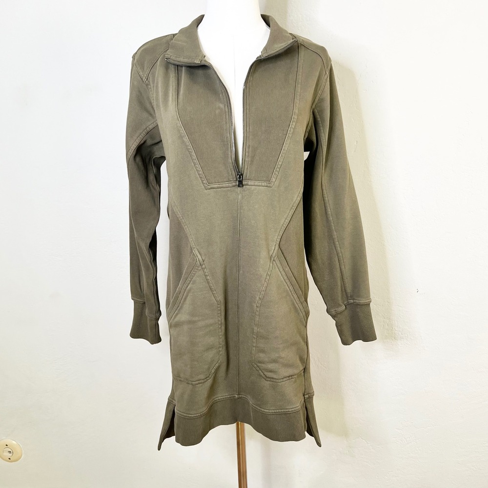 Daily Practice Anthropologie Sweatshirt Dress Quarter Zip Meru Size XS Moss New